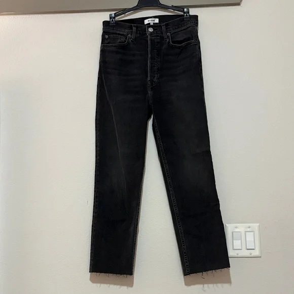 RE/DONE 70s High Rise Stove Pipe Jeans in Inky Black SZ 28 EUC - Picture 2 of 6